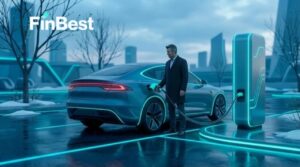 Водій заправляє сучасний автомобіль на АЗС у футуристичному стилі, тема страхування та безпеки